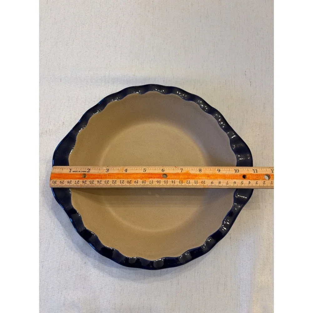 Pampered Chef Deep Dish Pie Plate Blue 9in Excellent Scalloped Stoneware